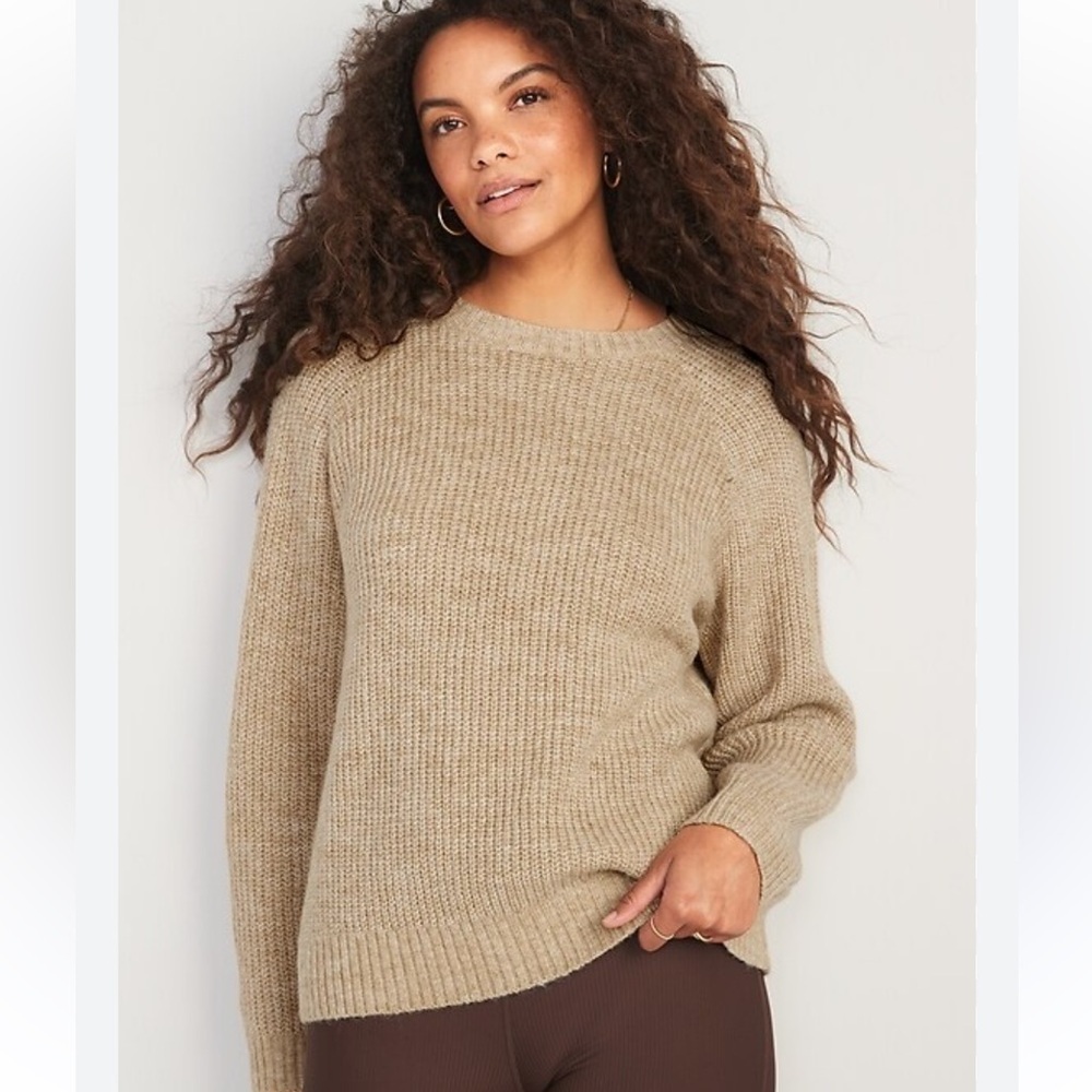 Old Navy Relaxed Fit Crewneck Cozy Normcore Layering Tan Sweater
